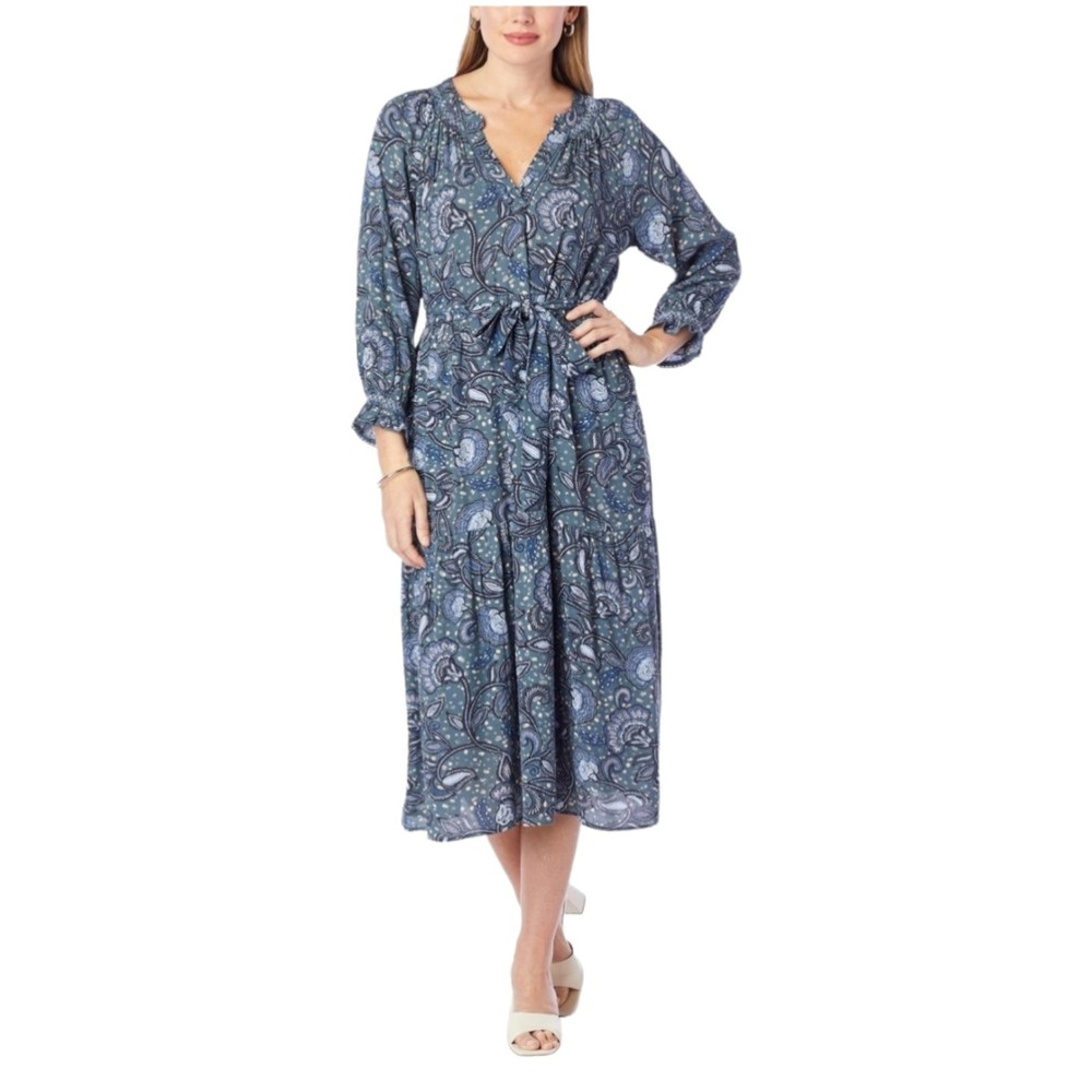 Blue Paisley Long Sleeve Midi Dress - Brand